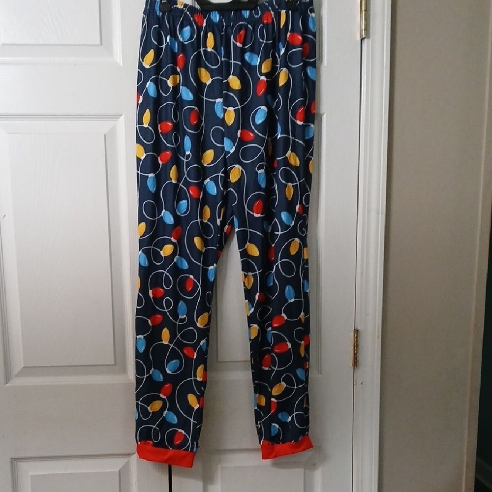 Christmas holiday string of lights pajama bottoms lounge pants Sz XL NWOT